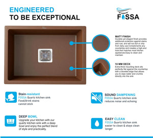 Quartz Kitchen Sink Single Bowl Brown (24×18x9 Inches) – 10-Year Warranty - Fossa Home