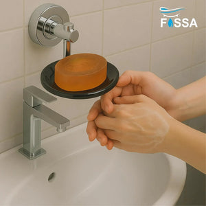 Round Stainless Steel Wall Mounted Soap Dish – Silver + Black - Fossa Home