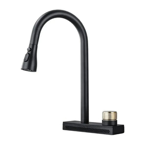 Rainfall Pull Out Four-Flow 360° Hot & Cold Stainless Steel Kitchen Mixer Faucet Black - Fossa Home
