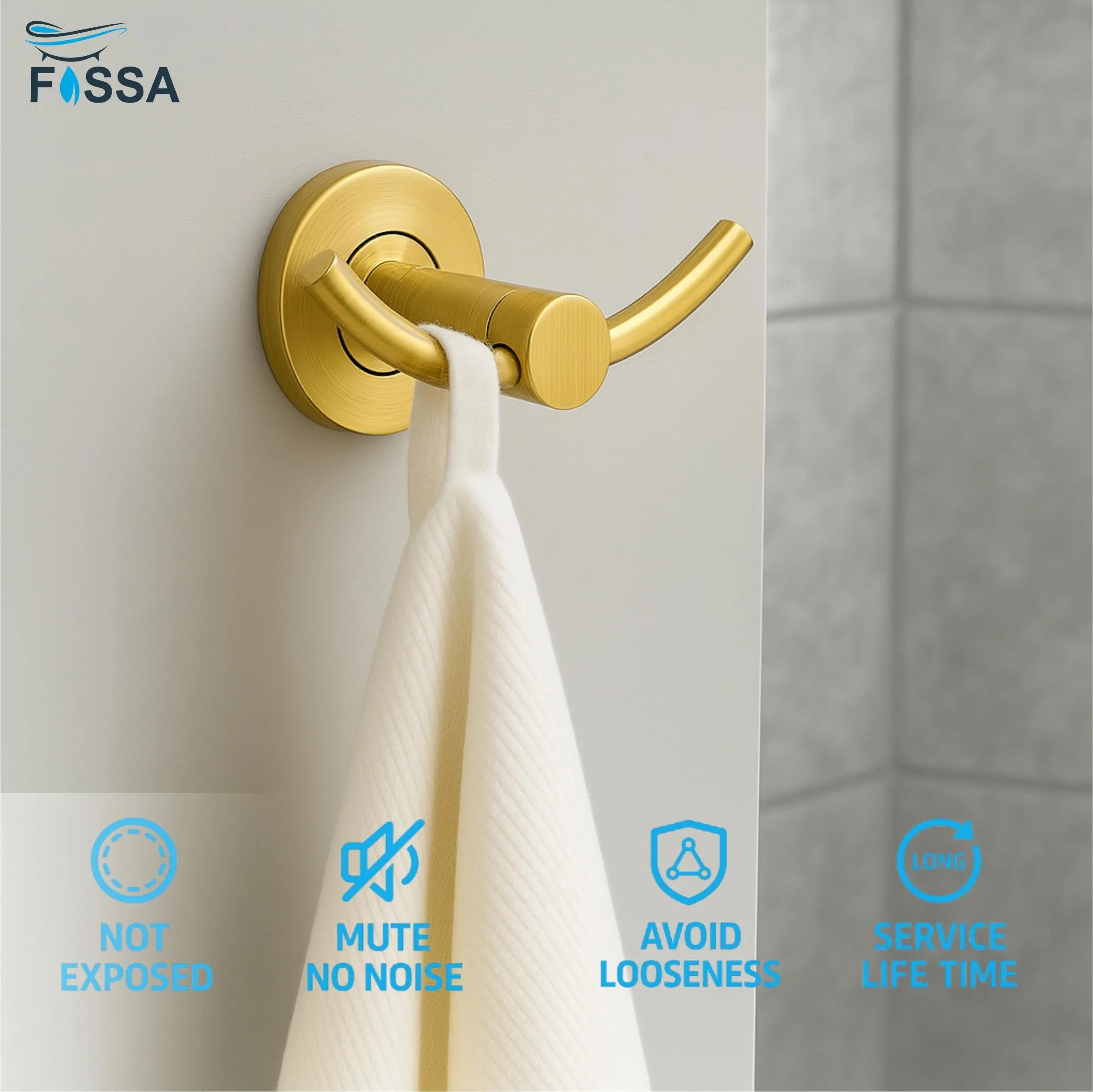 Wall Mounted Stainless Steel Towel & Robe Hook Matte Finish Gold - Fossa Home