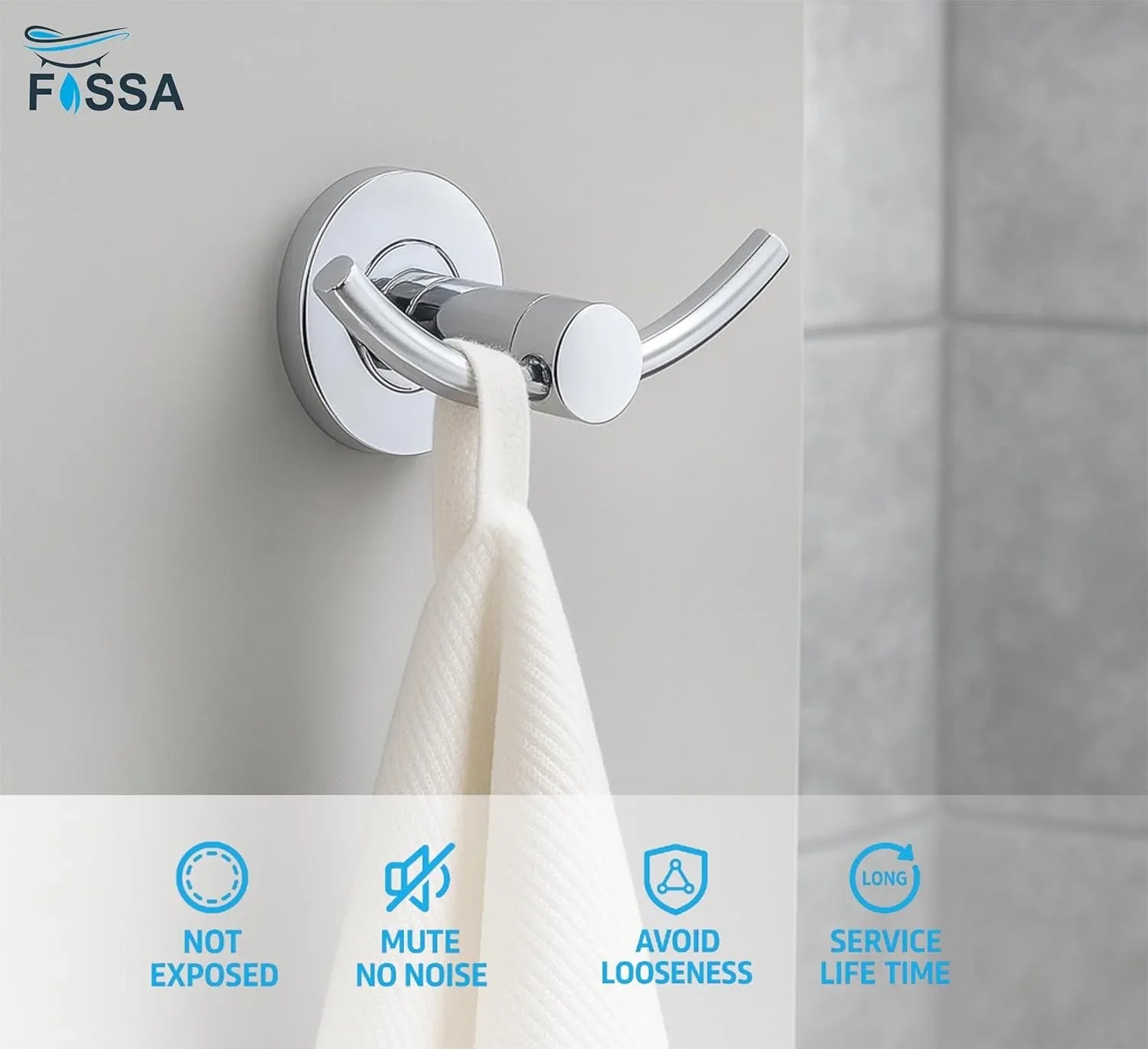 Wall Mounted Stainless Steel Towel & Robe Hook Chrome Finish (Silver) - Fossa Home