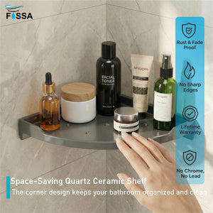 Grey 12 Inch Unbreakable ABS Corner Wall Mounted Shelf with Ceramic Finish for Bathroom, Wash Area and Kitchen