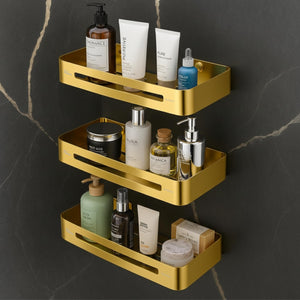 Square Stainless Steel Corner Shelf (Gold) 3 set - Fossa Home