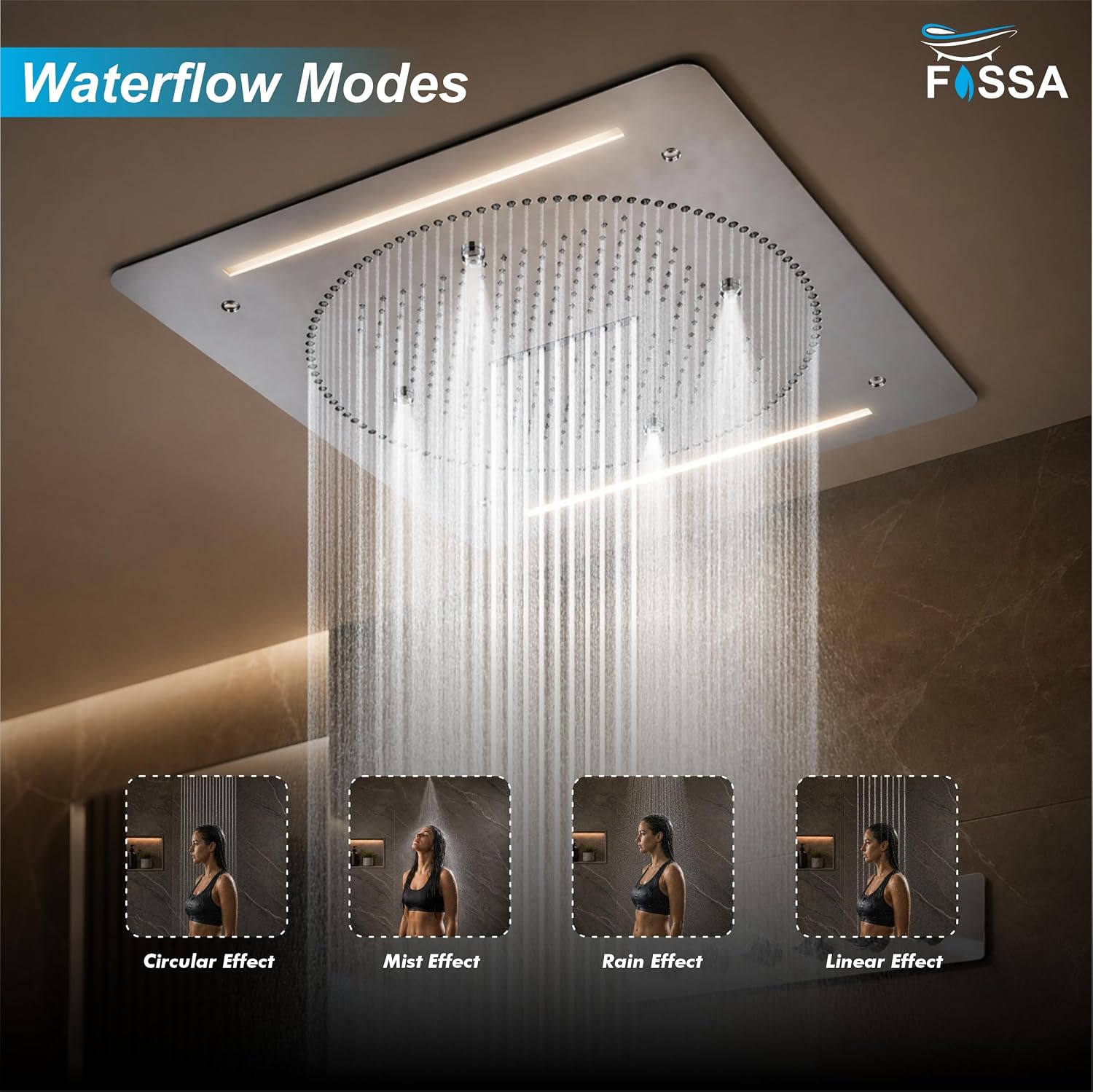 304 Stainless Steel Ceiling Overhead Shower With LED (24 x 19 Inch)