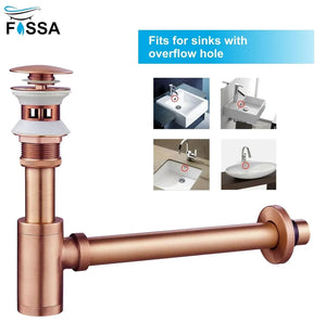 12 inch Stainless Steel Rose Gold Bottle Trap with Flange - Fossa Home