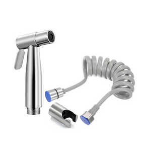 Steelo Stainless Steel Health Faucet with Flexible ABS Spring Hose Pipe - 1 Metar Silver - Fossa Home