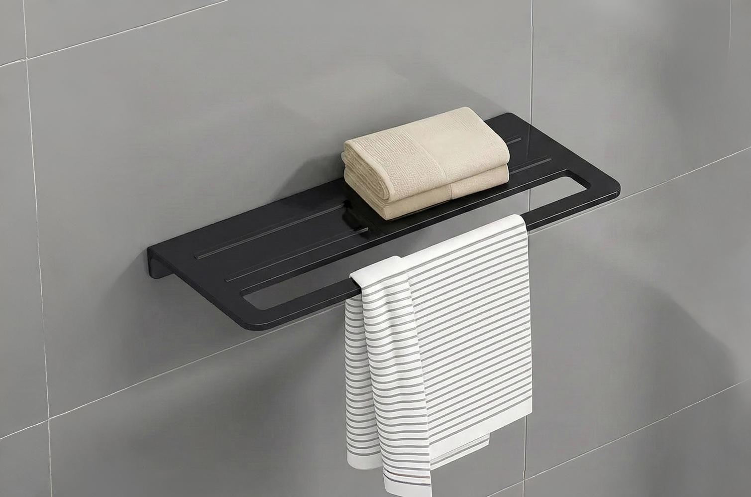 Modern towel rack mounted on bathroom wall