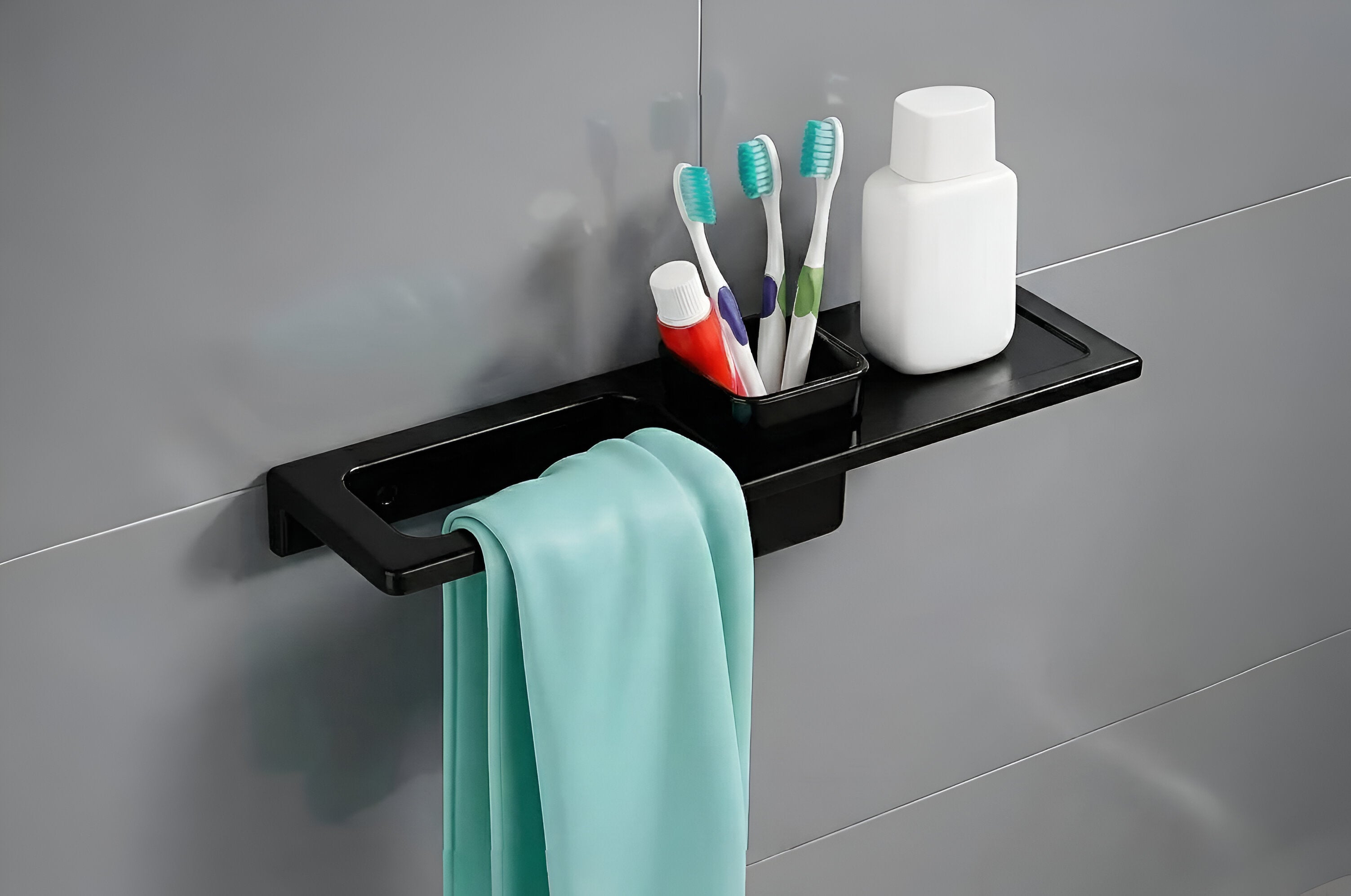 Towel ring with integrated brush holder for modern bathroom use