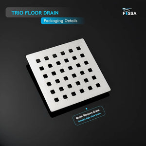 Trio Floor Drain (5 x 5 Inches) Premium Stainlees Steel - Fossa Home