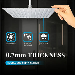 Ultra (12x12 Inches) 304- Grade Stainless Steel Chrome Finish Overhead Shower Without Arm - Fossa Home