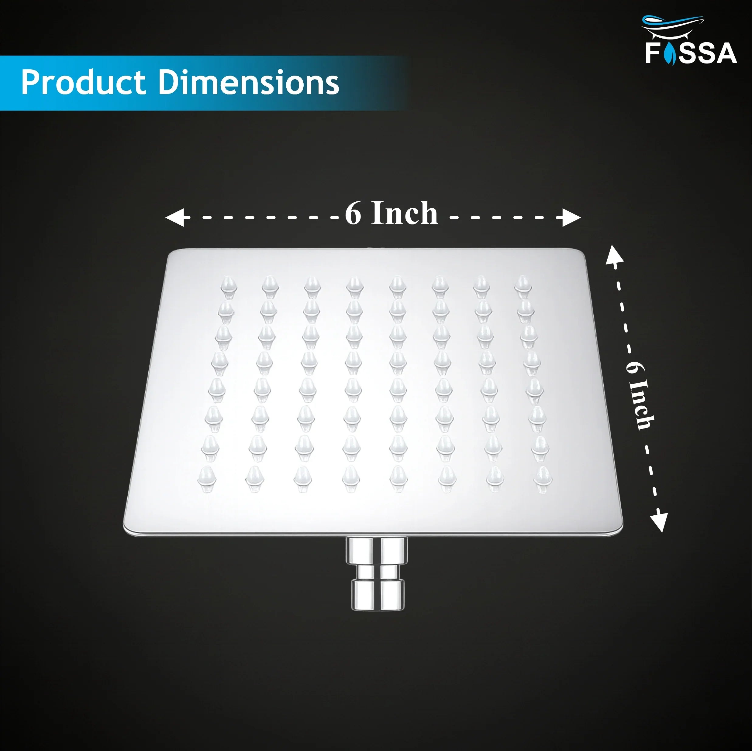 Ultra (6x6 Inches) 304- Grade Stainless Steel Chrome Finish Overhead Shower With Arm (12 Inch) - Fossa Home