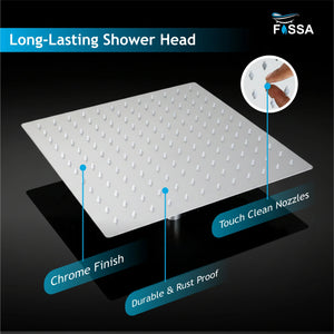 Ultra (12x12 Inches) 304- Grade Stainless Steel Chrome Finish Overhead Shower With Arm (24 Inch) - Fossa Home