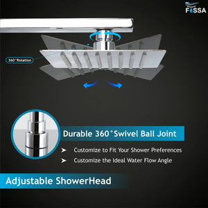 Ultra (6x6 Inches) 304- Grade Stainless Steel Chrome Finish Overhead Shower With Arm (12 Inch) - Fossa Home