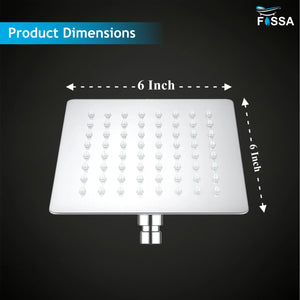 Ultra (6x6 Inches) 304- Grade Stainless Steel Chrome Finish Overhead Shower With Arm (12 Inch) - Fossa Home