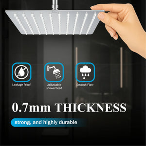 Ultra (8x8 Inches) 304- Grade Stainless Steel Chrome Finish Overhead Shower With Arm (15 Inch) - Fossa Home