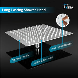 Ultra (8x8 Inches) 304- Grade Stainless Steel Chrome Finish Overhead Shower With Arm (15 Inch) - Fossa Home