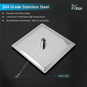 Ultra (8x8 Inches) 304- Grade Stainless Steel Chrome Finish Overhead Shower With Arm (15 Inch) - Fossa Home