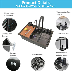 30x18 inch waterfall workstation sink for modern kitchen sink