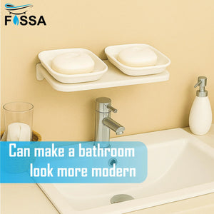 white color double soap holder abs ceramic finish durable bathroom accessory