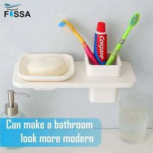 White Soap Dish with Toothbrush Holder Unbreakable Abs Rectangular Ceramic Finish (RW-114) - Fossa Home