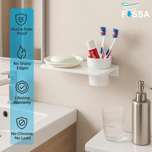 White Soap Dish with Toothbrush Holder Unbreakable Abs Round Ceramic Finish (RW-120) - Fossa Home