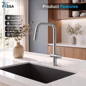 Cacia SUS 304 Silver Mixer Faucet featuring flexible pull-out spray, 360 degree swivel and hot cold connection