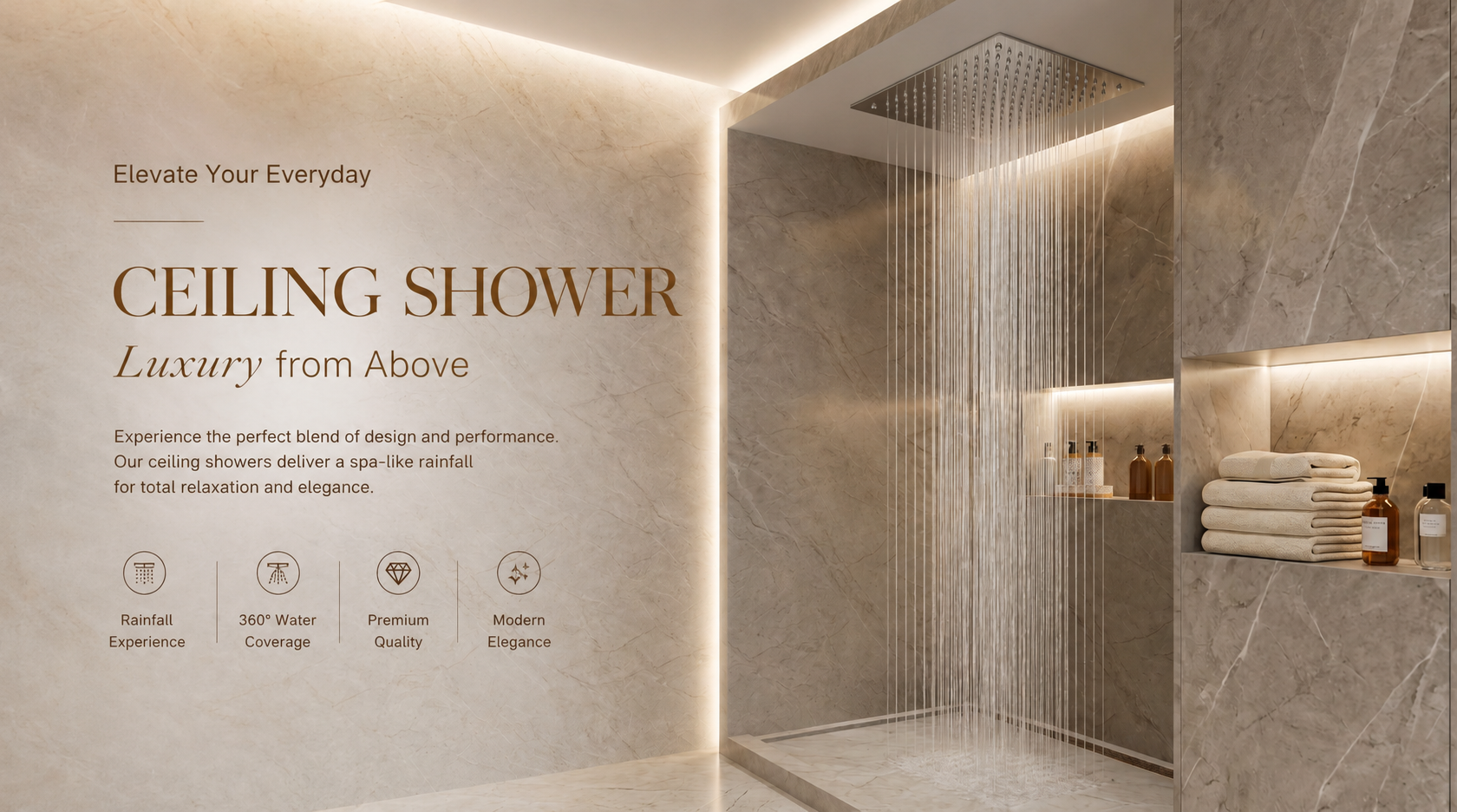Ceiling Shower Fossa – Luxury Rainfall Flow with Premium Stainless Steel Body for Modern Bathrooms.