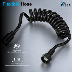Close-up view of Fossa Erica black ABS health faucet with matte finish