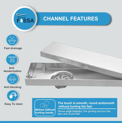 Fossa 12"x4" Shower Marble Tile Brushed Drain Side Hole Rectangular Floor Drain with Accessories Marble Tile Hole Pattern Cover Grate Removable304 Stainless Steel SCD - 1704A1 (12 inch) - Fossa Home