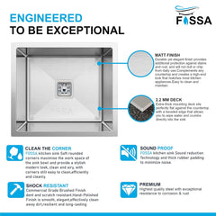 Fossa 18"x16"x09" inch Single Bowl 304 Grade Stainless Steel Handmade Kitchen Sink (Matte Finish) Silver - Fossa Home