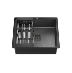 Fossa 18"x16"x09" Single Bowl 304 Grade Honeycomb Embossed Handmade Kitchen Sink with Black Nano Coating, Stainless Steel Sink (Black) - Fossa Home