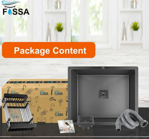 Fossa 18"x16"x09" Single Bowl 304 Grade Honeycomb Embossed Handmade Kitchen Sink with Black Nano Coating, Stainless Steel Sink (Black) - Fossa Home