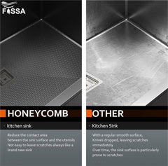 Fossa 18"x16"x09" Single Bowl 304 Grade Honeycomb Embossed Handmade Kitchen Sink with Black Nano Coating, Stainless Steel Sink (Black) - Fossa Home