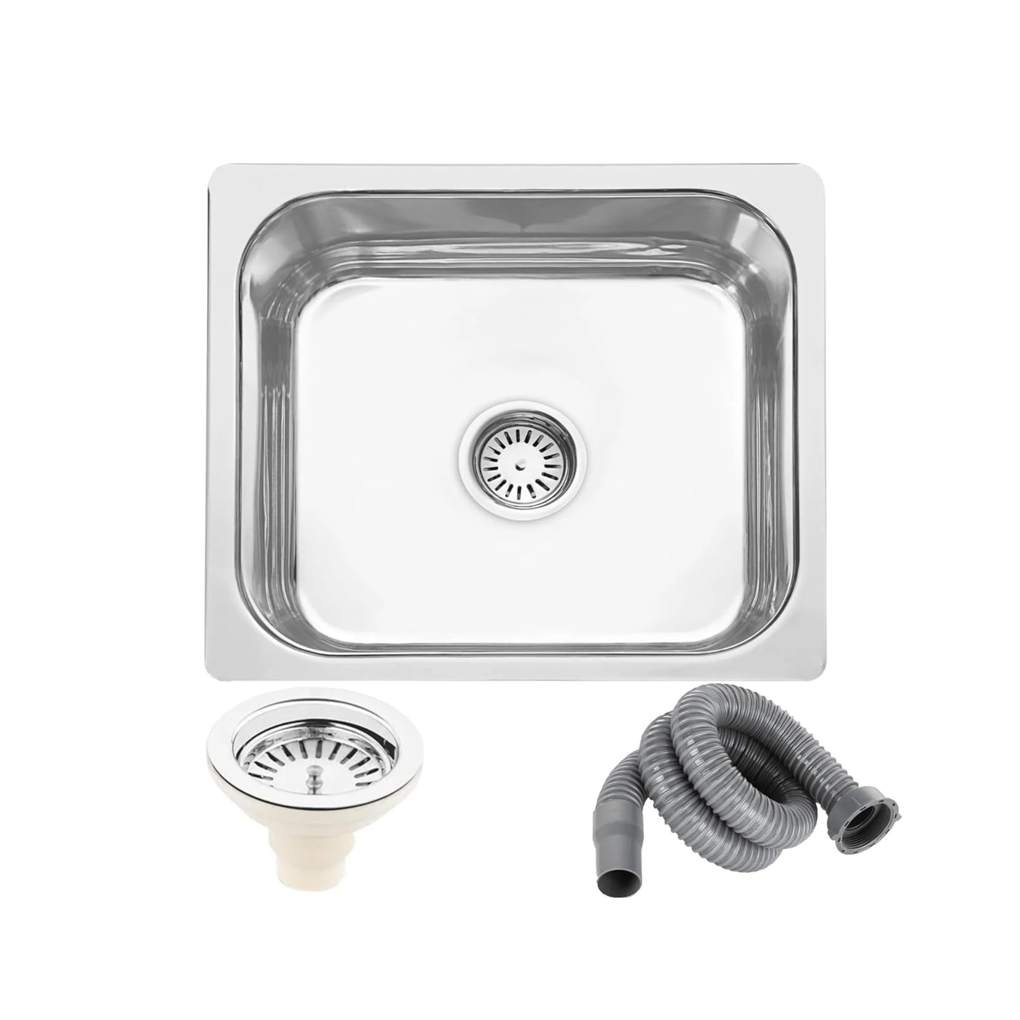 Fossa 18"X16"X09" Single Bowl Stainless Steel Kitchen Sink With SS Coupling Glossy Finish FIS - 001 J - Fossa Home