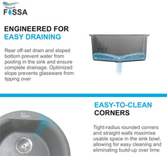 Fossa 18"x18"x08" Inch Round Bar Sink, Single Bowl Kitchen Sinks, Quartz German Engineered Technology Kitchen Sink Easy - to - Clean Sink for Outdoor Indoor Catering Restaurant Hospital (Grey) - Fossa Home