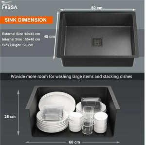 304 Honeycomb Embosse 24"x18"10 Single Bowl Black Kitchen Sink with Nano Coating - Fossa Home