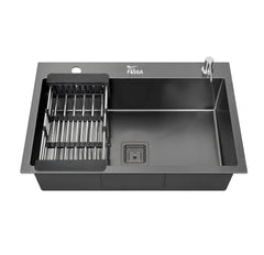 Fossa 24"x18"x10" Inch Single Bowl With Tap Hole 304 Grade Stainless Steel Handmade Kitchen Sink (Matte Finish) Black - Fossa Home