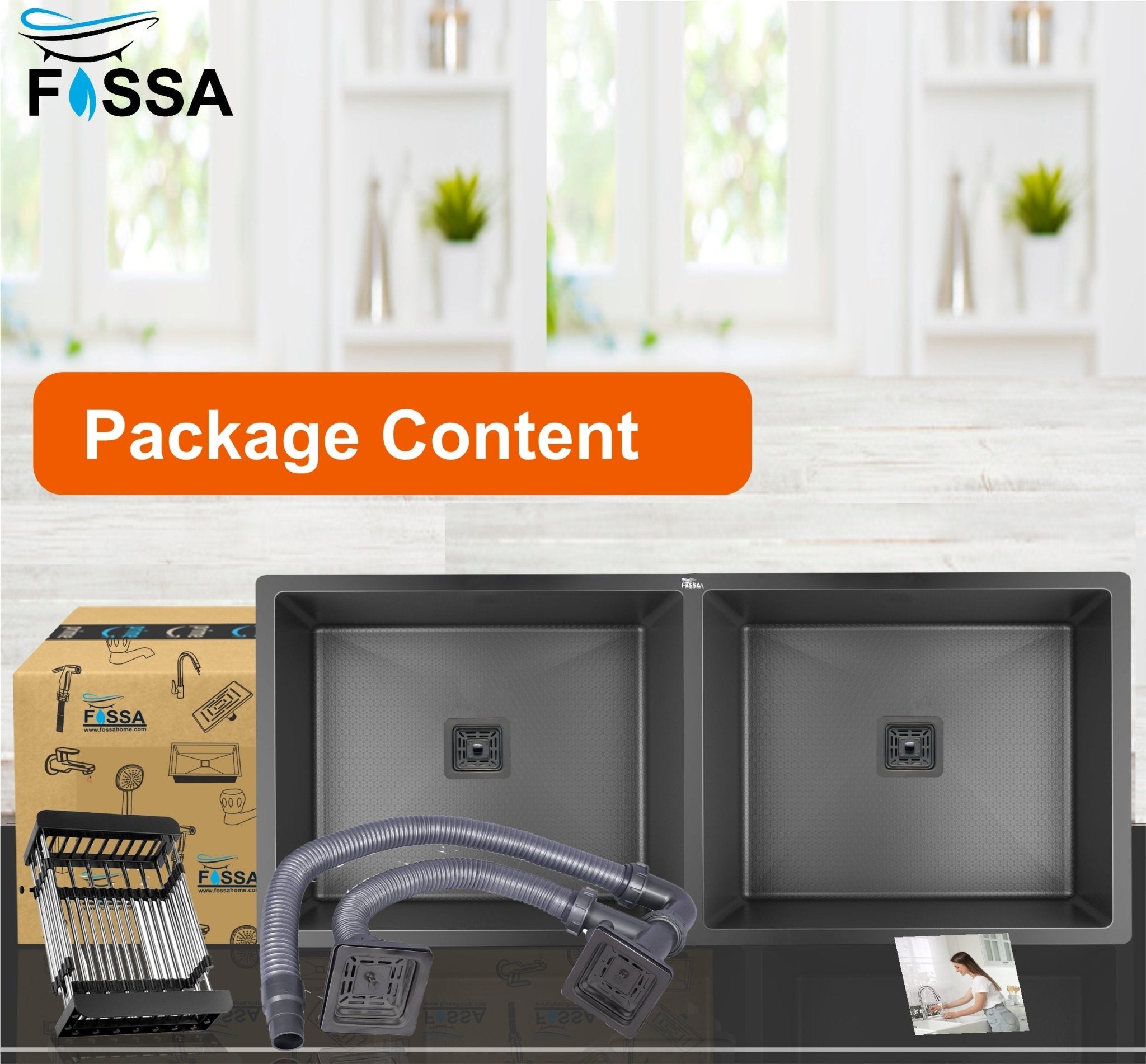 Fossa 45"x20"x10" Inch Double Bowl 304 Grade Honeycomb Embossed Kitchen Sink with Nano Coating (Black ) - Fossa Home