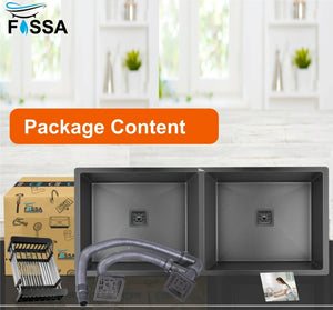 Fossa 45"x20"x10" Inch Double Bowl 304 Grade Honeycomb Embossed Kitchen Sink with Nano Coating (Black ) - Fossa Home