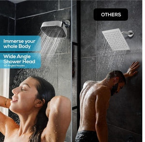 Fossa 4"x4" Square Alpha Wave Shower Head - High Pressure Rain - Luxury Design - 1 - Min Install - Easy Clean Adjustable for Your Bathroom Shower Heads Chrome Finish (Without Arm) - Fossa Home