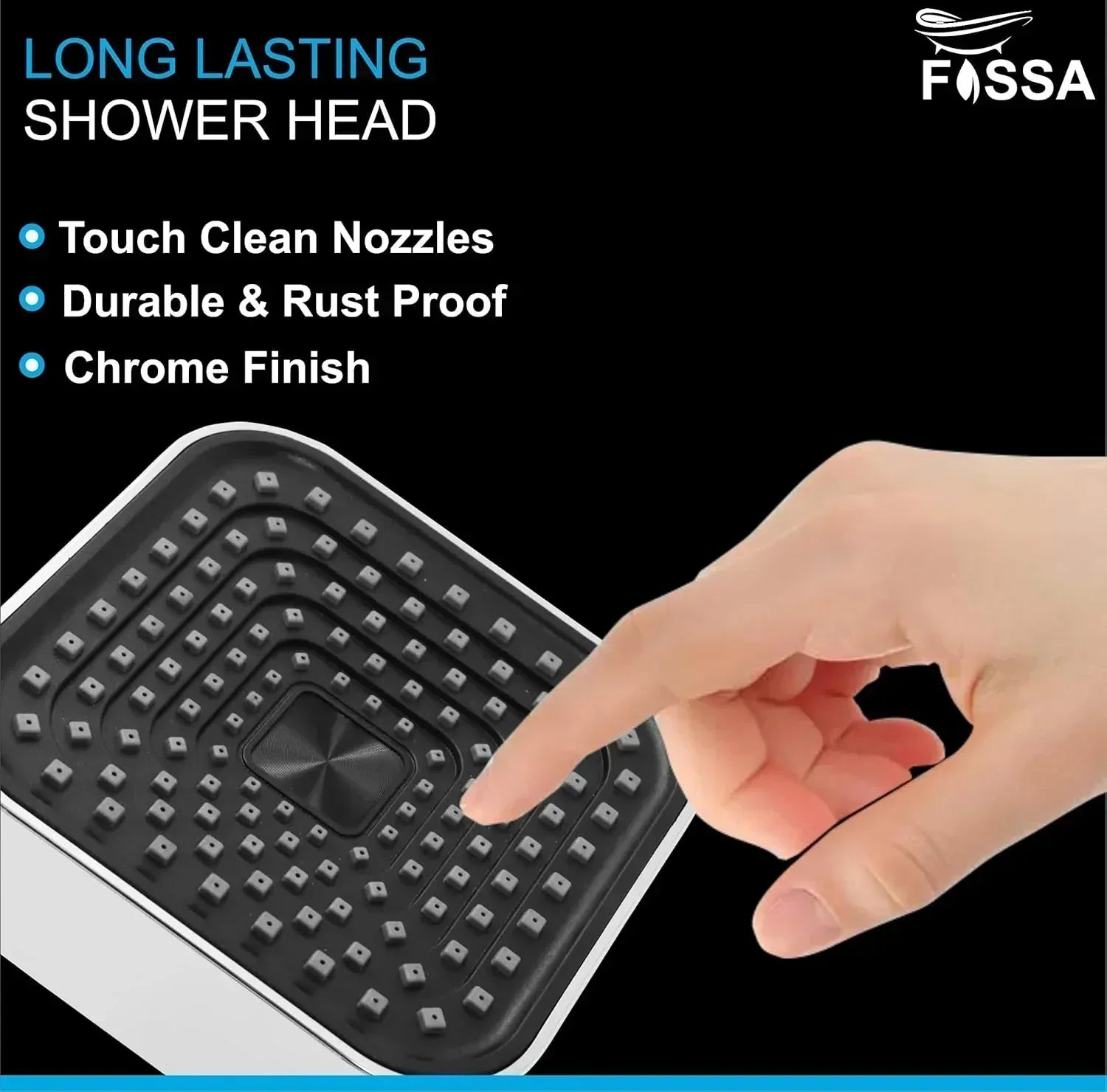 Fossa 4"x4" Square Alpha Wave Shower Head - High Pressure Rain - Luxury Design - 1 - Min Install - Easy Clean Adjustable for Your Bathroom Shower Heads Chrome Finish (Without Arm) - Fossa Home