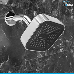 Fossa 4"x4" Square Curve Shower Head - High Pressure Rain - Luxury Design - 1 - Min Install - Easy Clean Adjustable for Your Bathroom Shower Heads (With 9" Arm) - Fossa Home
