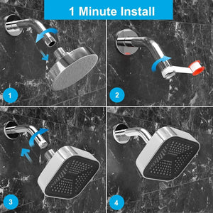 Fossa 4"x4" Square Curve Shower Head - High Pressure Rain - Luxury Design - 1 - Min Install - Easy Clean Adjustable for Your Bathroom Shower Heads (With 9" Arm) - Fossa Home