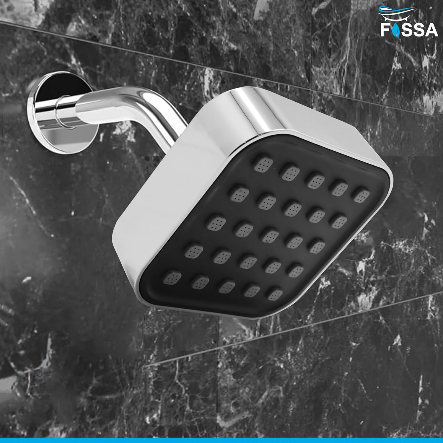 Fossa 4"x4" Square Elite Shower Head - High Pressure Rain - Luxury Design - 1 - Min Install - Easy Clean Adjustable for Your Bathroom Shower Heads (With 9" Arm) - Fossa Home