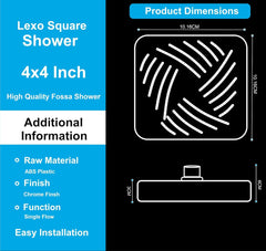 Fossa 4"x4" Square Lexo Shower Head - High Pressure Rain - Luxury Design - 1 - Min Install - Easy Clean Adjustable for Your Bathroom Shower Heads (Without Arm) - Fossa Home