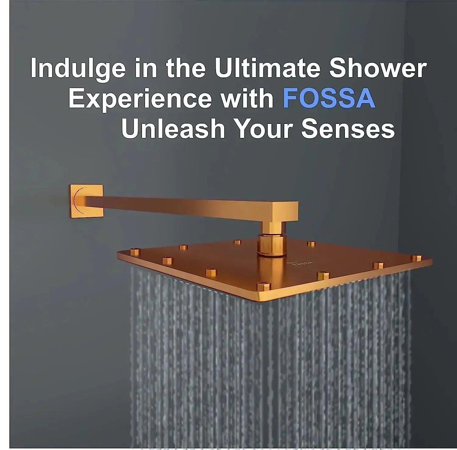 Rainfall (8x8 Inches) Stainless Steel Rose Gold Finish Overhead Shower With Arm (18 Inch) - Fossa Home