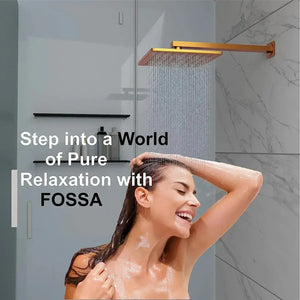 Rainfall (8x8 Inches) Stainless Steel Rose Gold Finish Overhead Shower With Arm (18 Inch) - Fossa Home