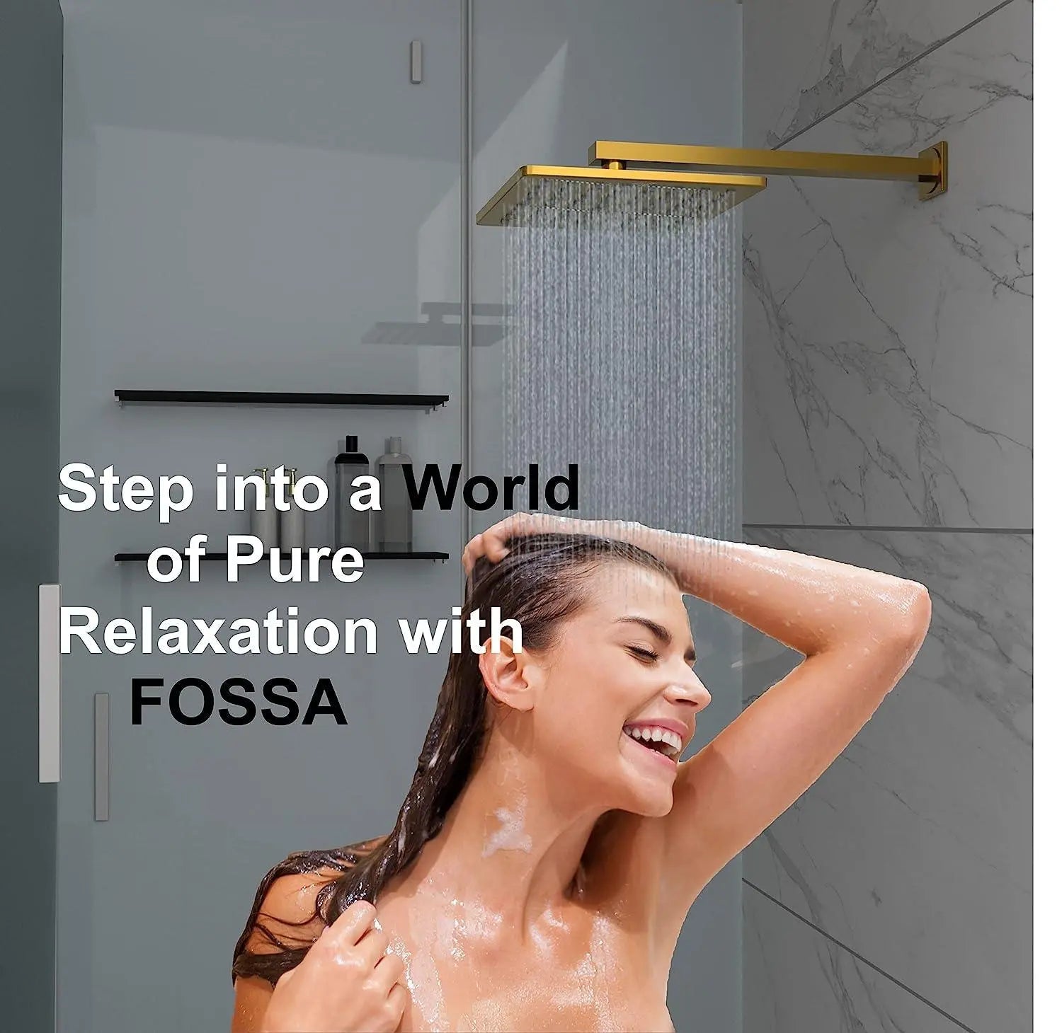 Fossa 8 Inch Rainfall Shower Head Fixed Shower Head 304 Stainless Steel Rain Showers Overhead Wall Mounted, (Gold) - Fossa Home