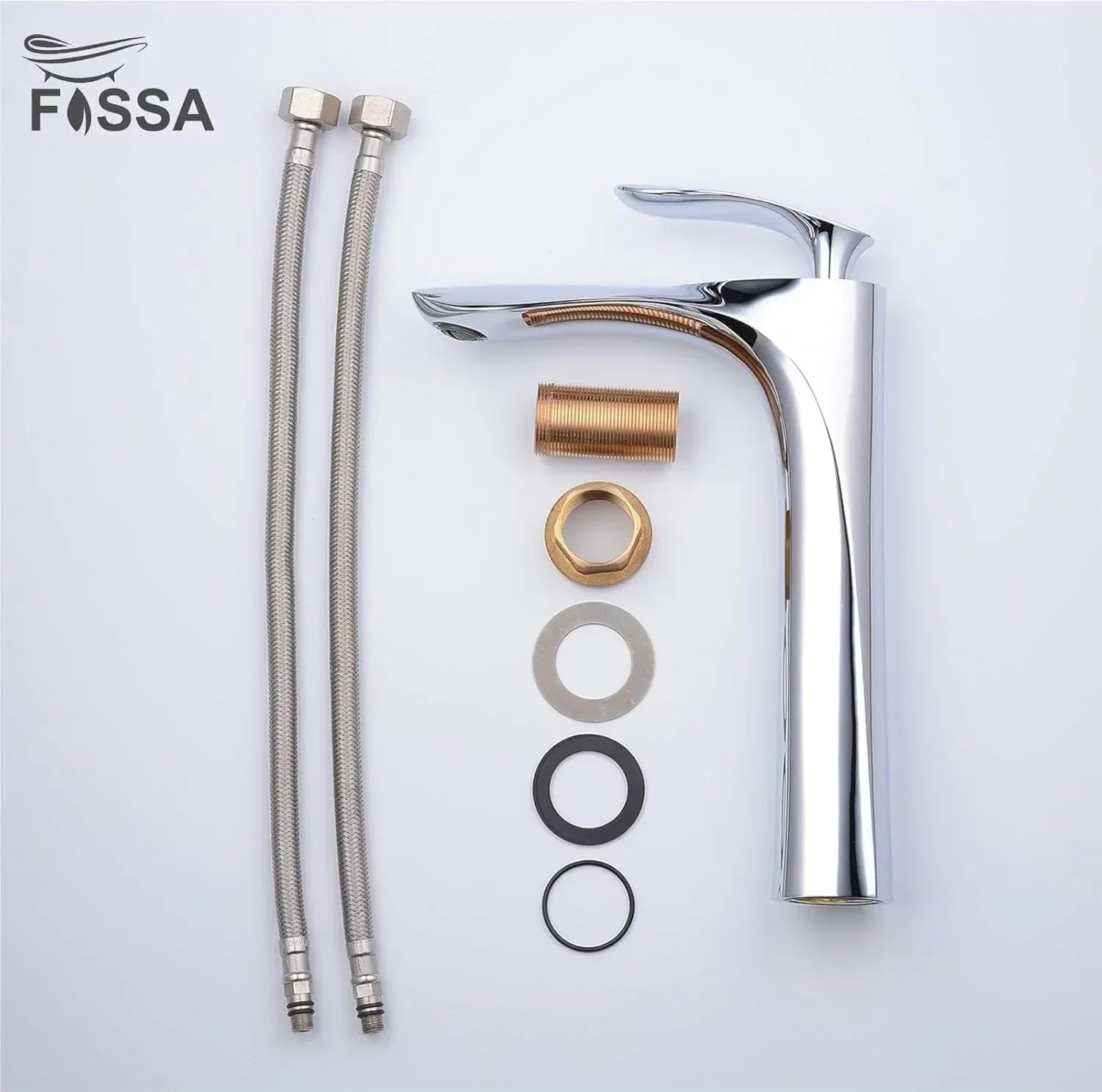 Fossa Alive Extended Body Brass Bathroom Sink Wash Basin Mixer Tap Single Handle Hot & Cold Lavatory Sink Faucet for Living Room & Bathrooms (Silver) - Fossa Home