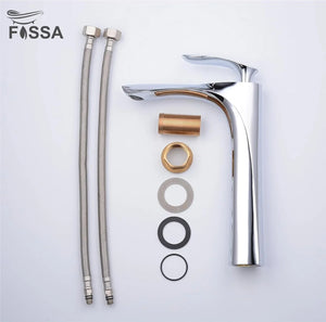 Fossa Alive Extended Body Brass Bathroom Sink Wash Basin Mixer Tap Single Handle Hot & Cold Lavatory Sink Faucet for Living Room & Bathrooms (Silver) - Fossa Home